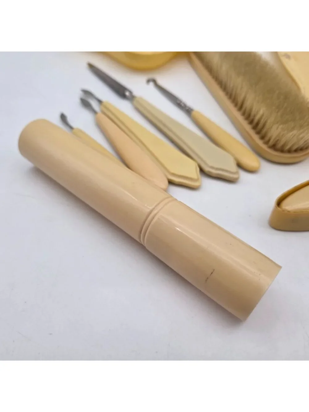 Vintage Ivory Celluloid Manicure Grooming Set Brush Tools 8-Piece Lyra Lin Dubar - Picture 6 of 11